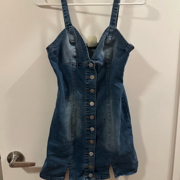 Dresses & Skirts - Button-Front Denim Mini Dress in Dark Blue